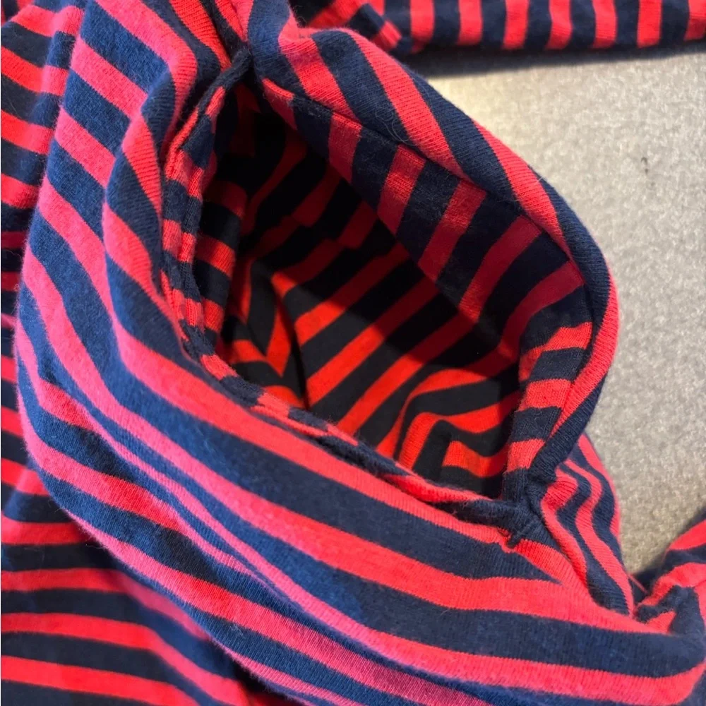 Primary Red/navy Kids long sleeve twirly dress mini stripe. Long sleeve Tee SZ12